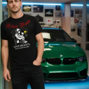 Silent Battles Graphic Tee black cotton illustration red lightning bolt streetwear