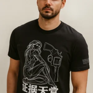 Pride Graphic Tee, black cotton t-shirt with bold white graphic, urban streetwear essential.